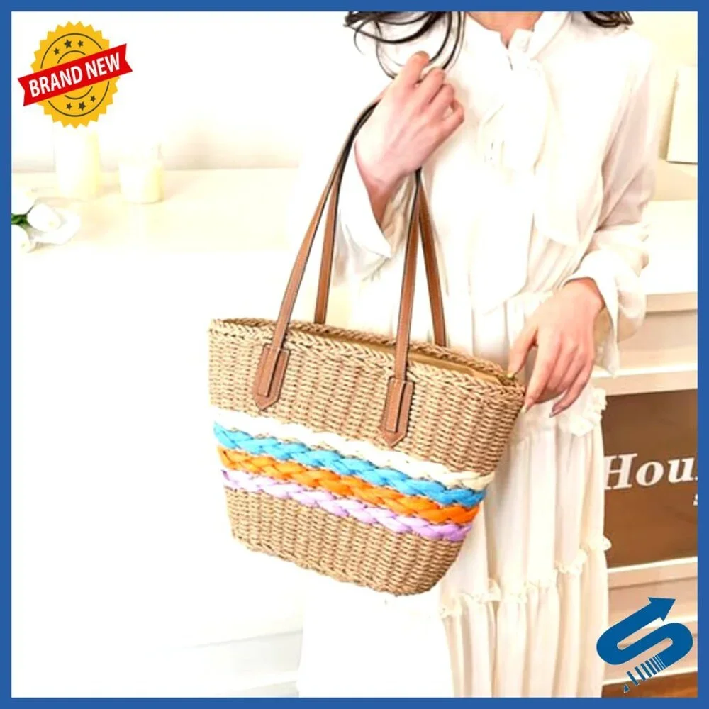 Woven Raffia Straw Tote Bag Boho Chic Summer Beach Vacation Travel Essential
